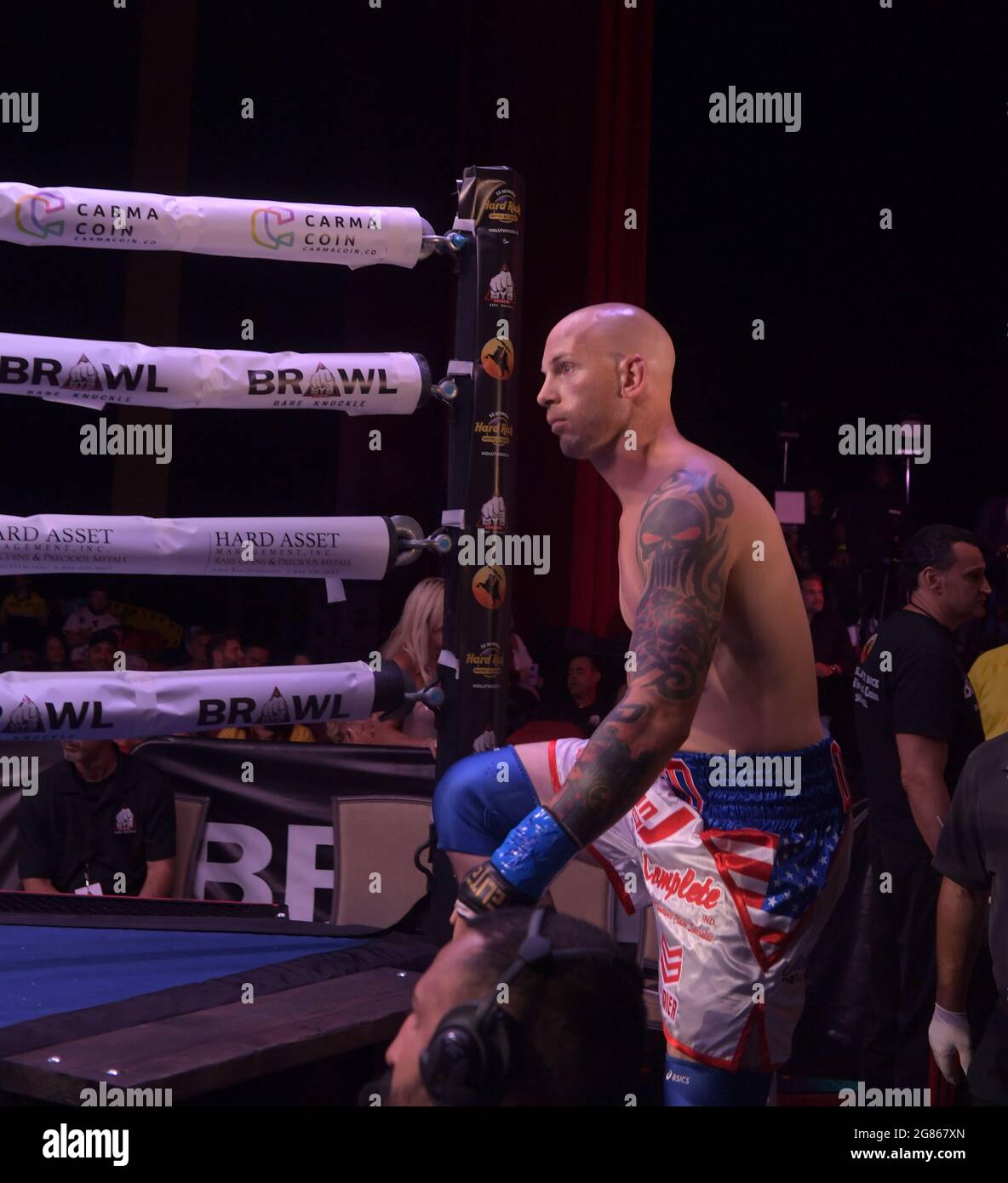 Hollywood, FL, USA. 16th July, 2021. Matt Delanoit pictured as Matt Delanoit defeats Rene Rodriguez in the main bout in the Bareknuckle Backyard Brawls at the Seminole Hard Rock & Casino on July 16, 2021 in Hollywood, Florida. Credit: Hoo Me.Com/Media Punch/Alamy Live News Stock Photo