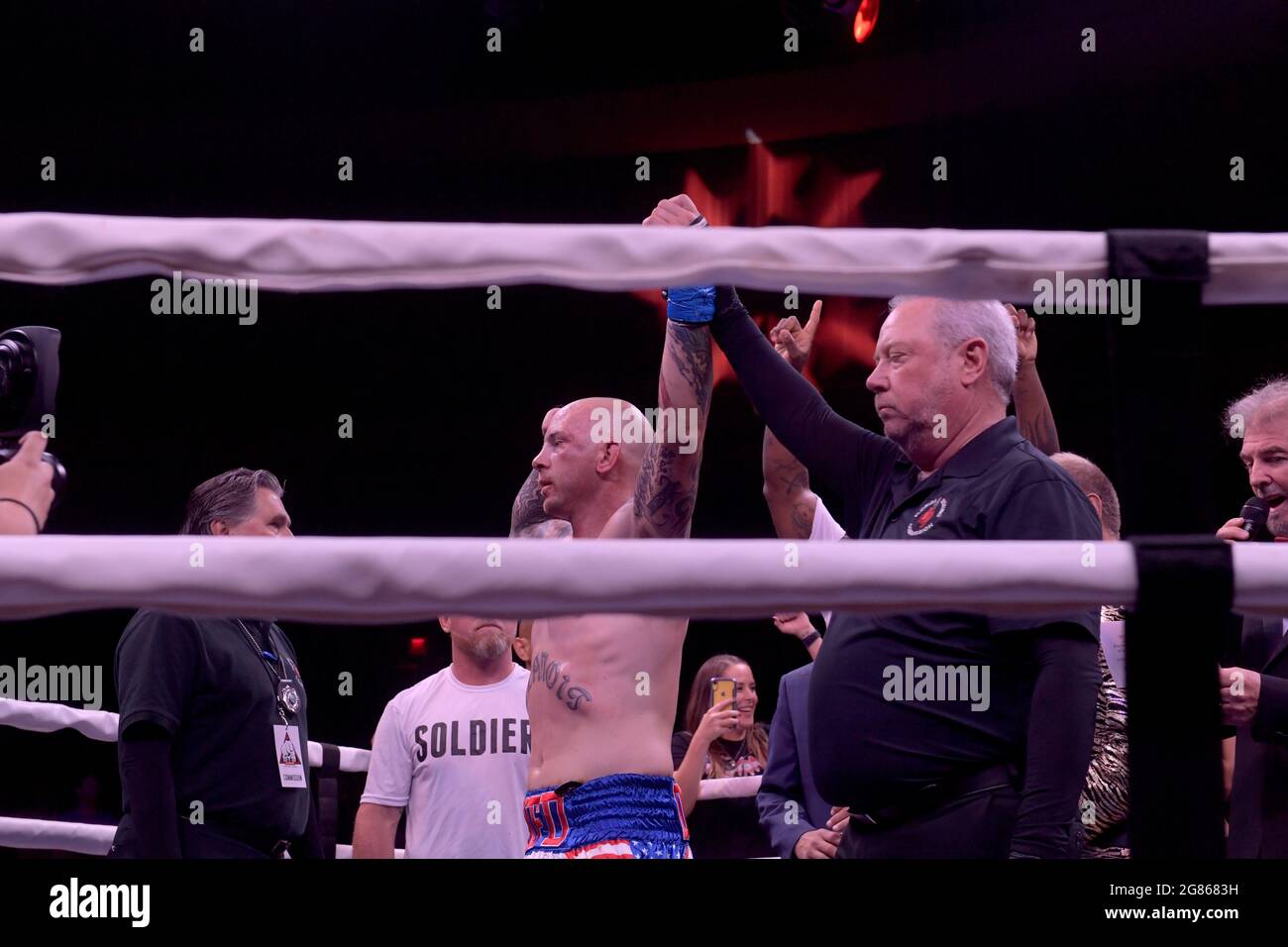 Hollywood, FL, USA. 16th July, 2021. Matt Delanoit pictured as Matt Delanoit defeats Rene Rodriguez in the main bout in the Bareknuckle Backyard Brawls at the Seminole Hard Rock & Casino on July 16, 2021 in Hollywood, Florida. Credit: Hoo Me.Com/Media Punch/Alamy Live News Stock Photo