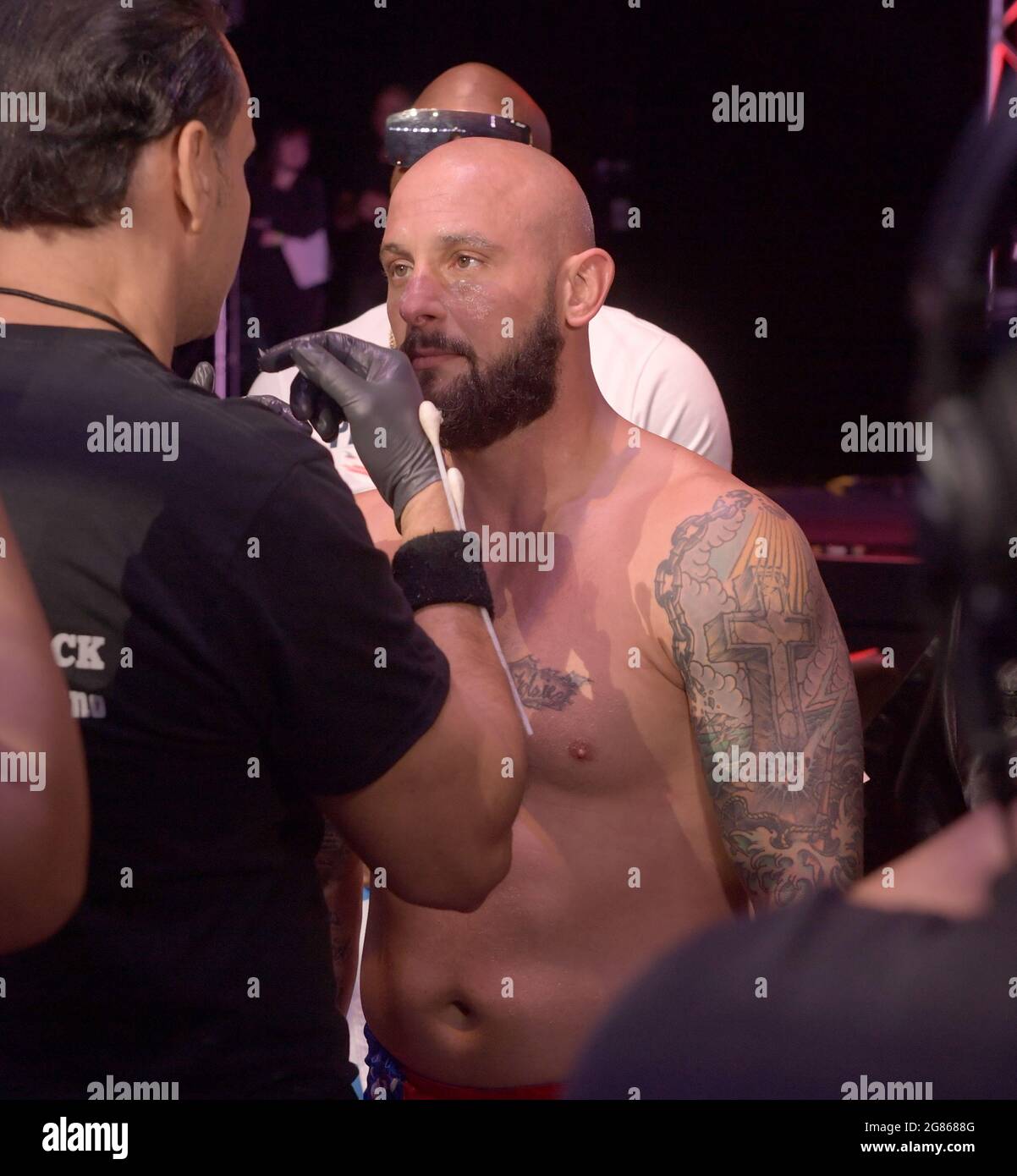 Hollywood, FL, USA. 16th July, 2021. Rene Rodriguez pictured as Matt Delanoit defeats Rene Rodriguez in the main bout in the Bareknuckle Backyard Brawls at the Seminole Hard Rock & Casino on July 16, 2021 in Hollywood, Florida. Credit: Hoo Me.Com/Media Punch/Alamy Live News Stock Photo