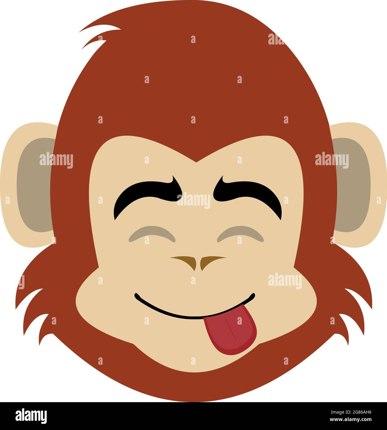 Vector emoticon illustration of the head of a monkey or chimpanzee cartoon with a delicious expression on his face Stock Vector
