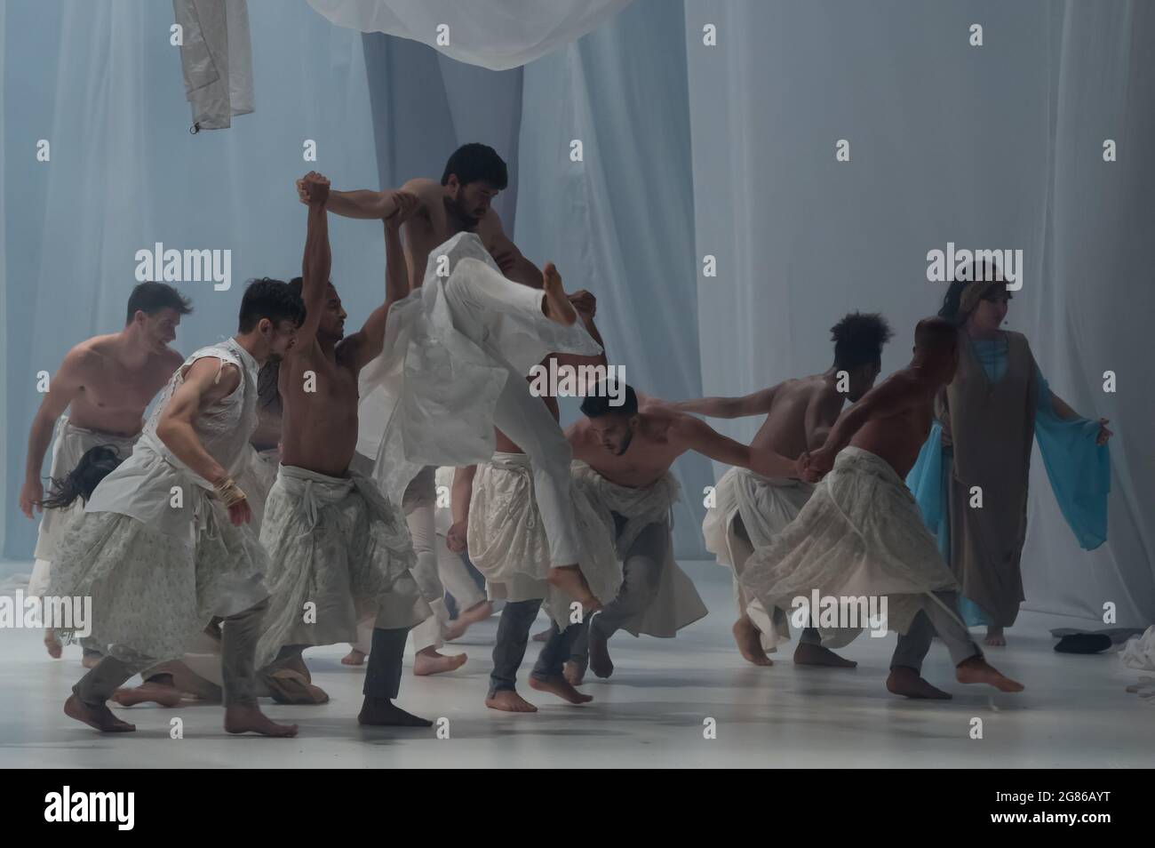 Budapest, Hungary. 16th July, 2021. Dancers perform their white ballet