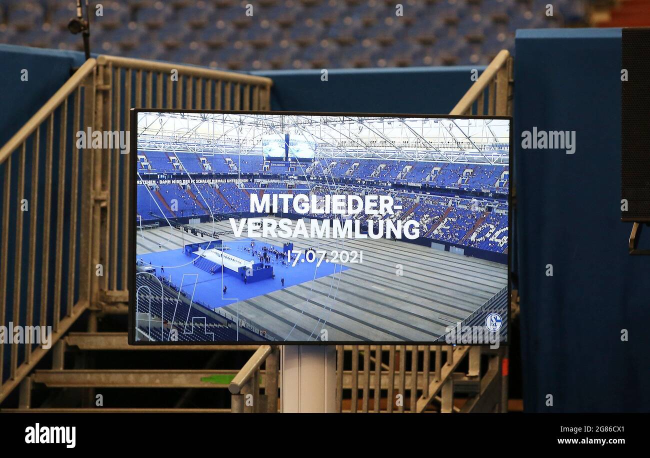Gelsenkirchen Germany 17th July 2021 Gelsenkirchen Gelsenkirchen Germany 14th July 2021 Firo 17 07 2021 Fuvuball 2nd Bundesliga Season 2021 2022 Fc Schalke 04 Extraordinary General Meeting Mv Backers Feature General Background Tv