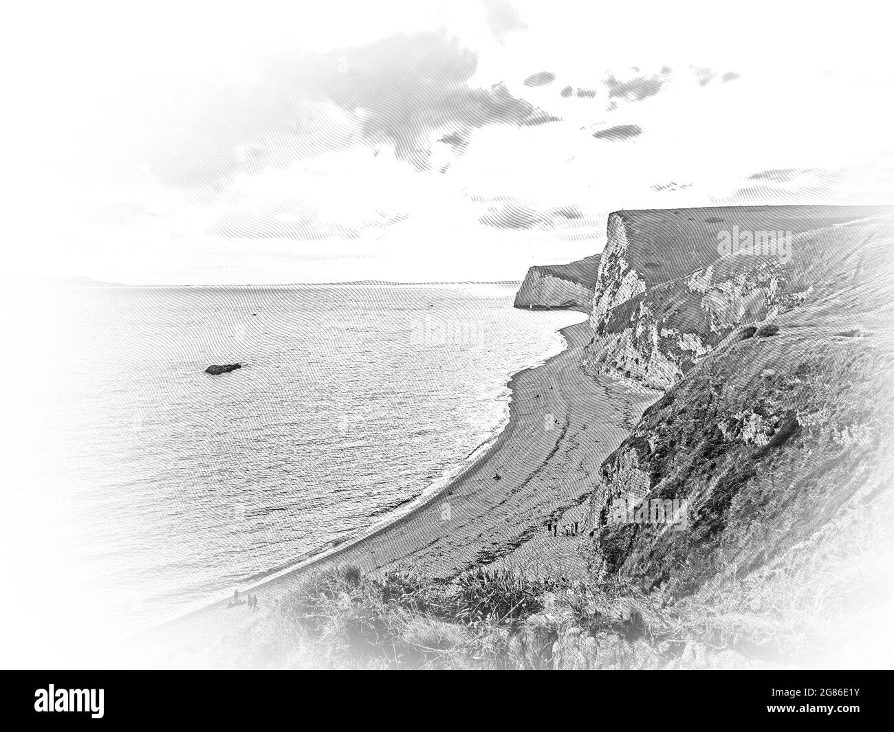 The White Cliffs of Lulworth Cove in England Stock Photo