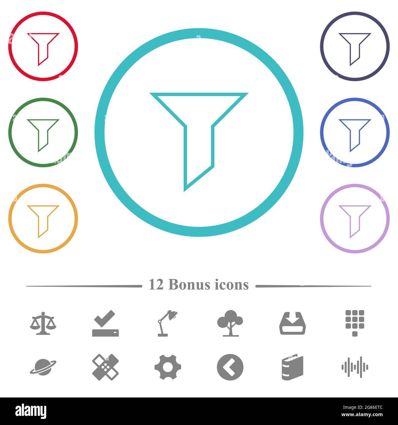 Filter outline flat color icons in circle shape outlines. 12 bonus ...