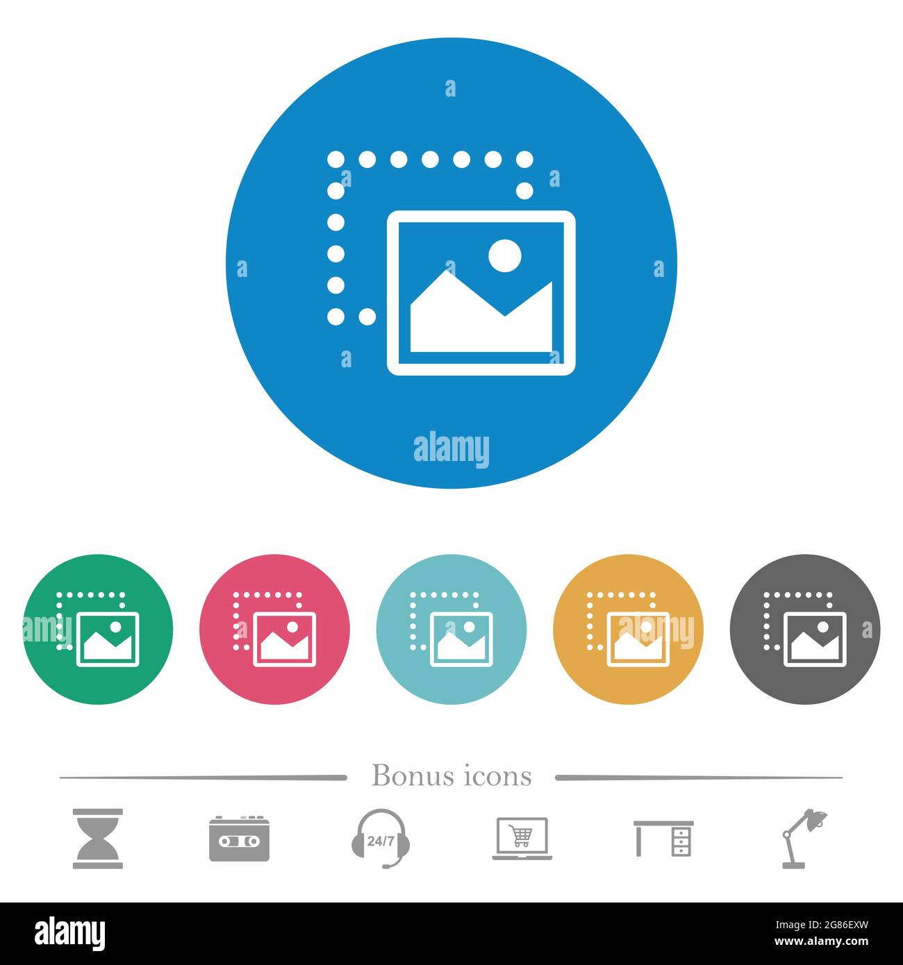 Drag image to bottom right flat white icons on round color backgrounds ...