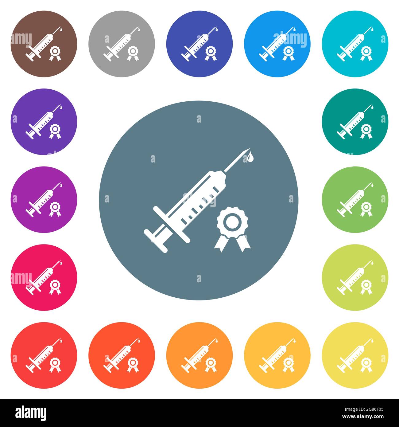 Certified vaccine flat white icons on round color backgrounds. 17 ...