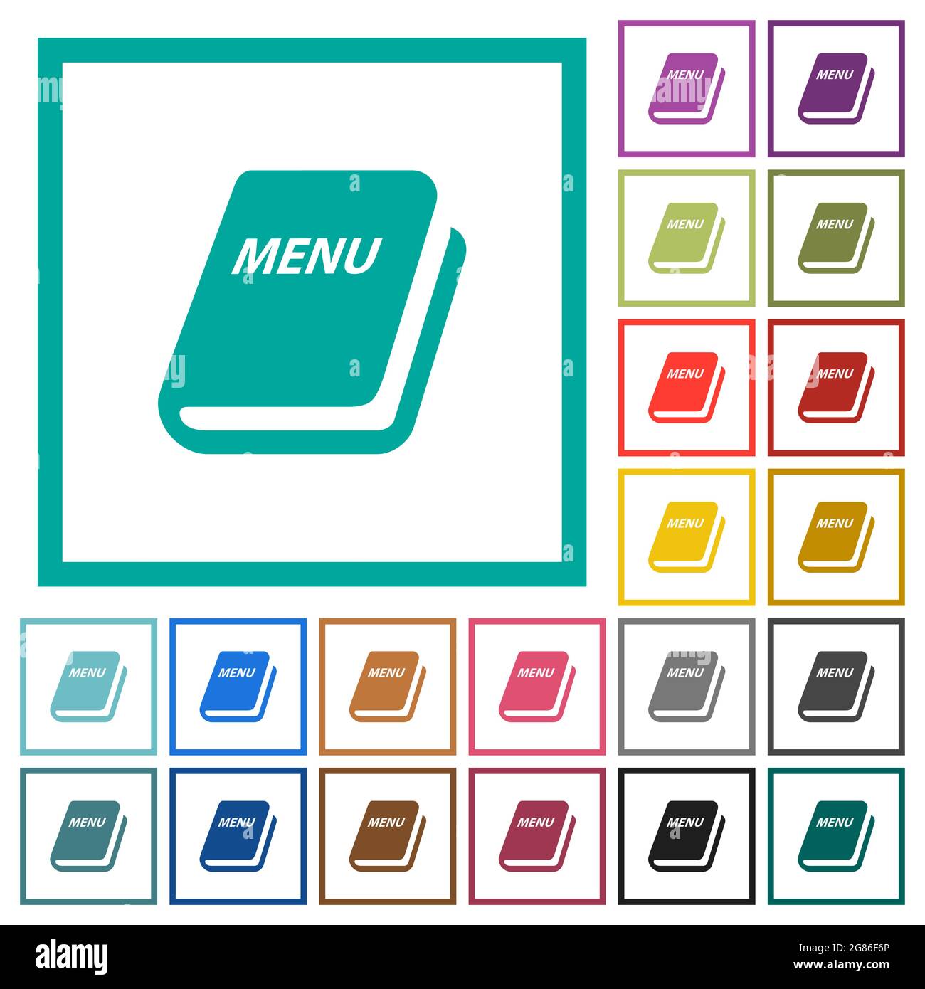 Menu flat color icons with quadrant frames on white background Stock Vector