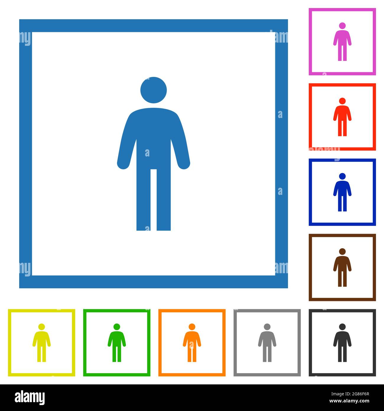Standing man flat color icons in square frames on white background ...