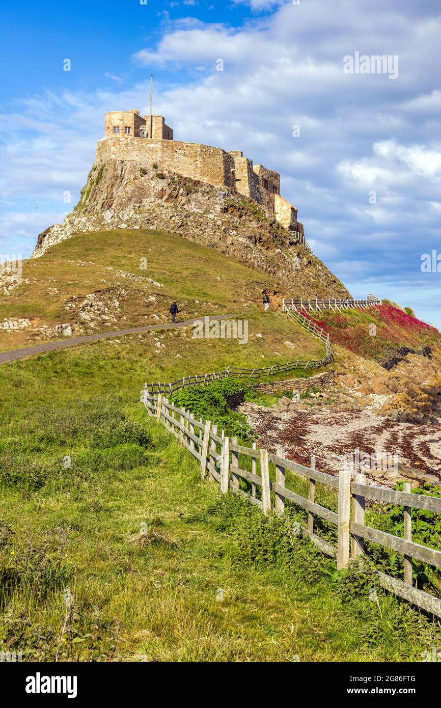 Lindisfarne Castle on Holy Island, off the Northumberland coast in the north east of England. Stock Photo
