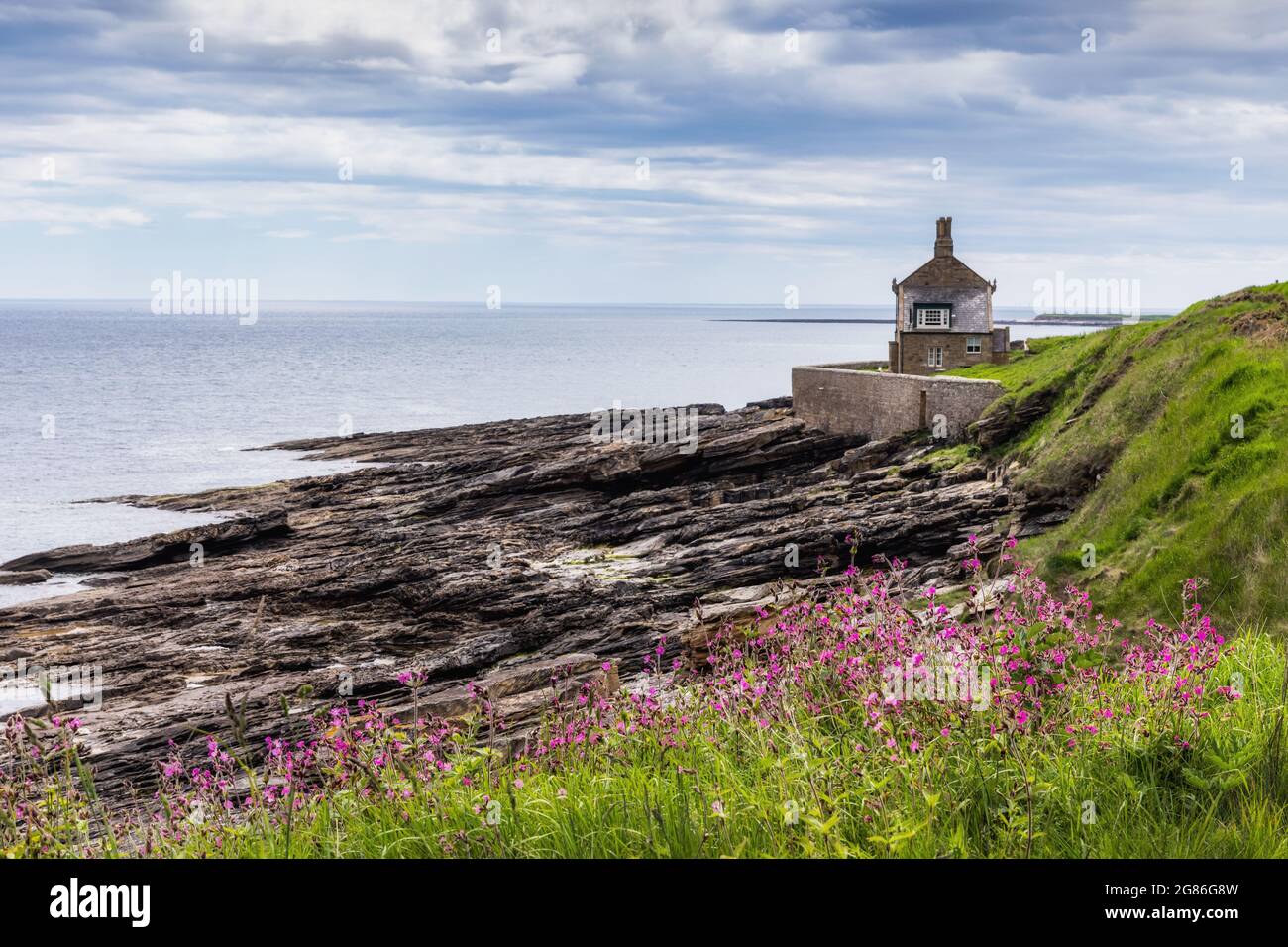 The Bathing House at Howick, a Grade II listed building now used as a holiday let.on the Northumberland coast south of Craster. Stock Photo