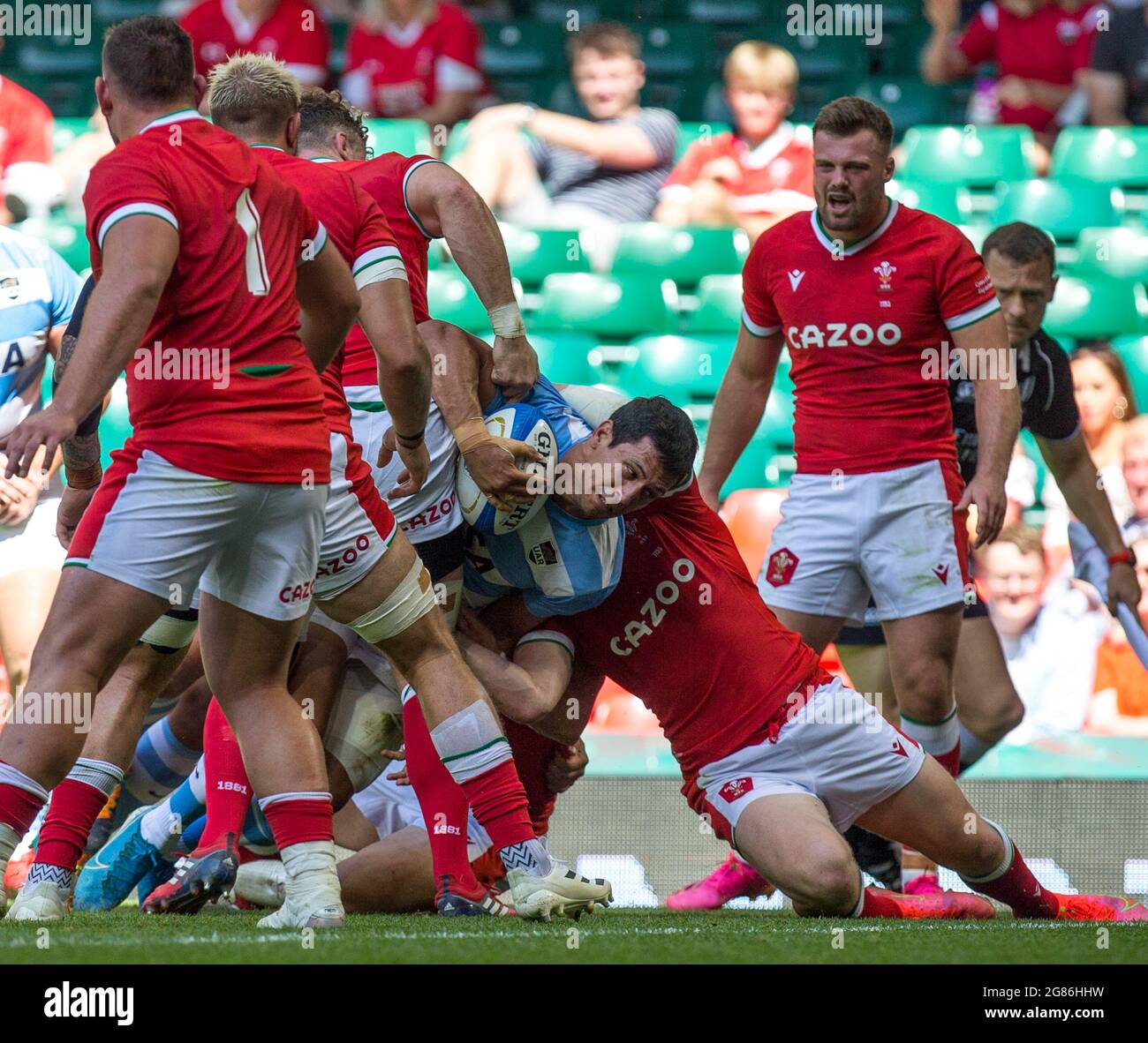 Cardiff, UK. 17th July, 2021. Cardiff, UK. July 17th : Matias Moroni (Argentina) controls the ball during the 2021 Summer Internationals match between Wales and Argentina at Principality Stadium. Credit: Federico Guerra Morán/Alamy Live News Stock Photo