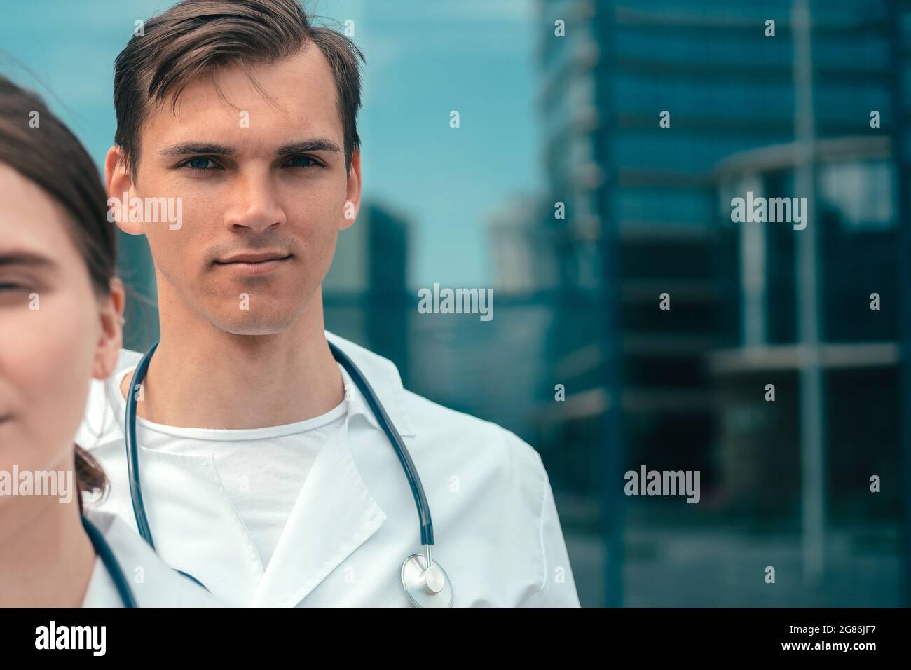 close up. young interns doctors standing together. Stock Photo