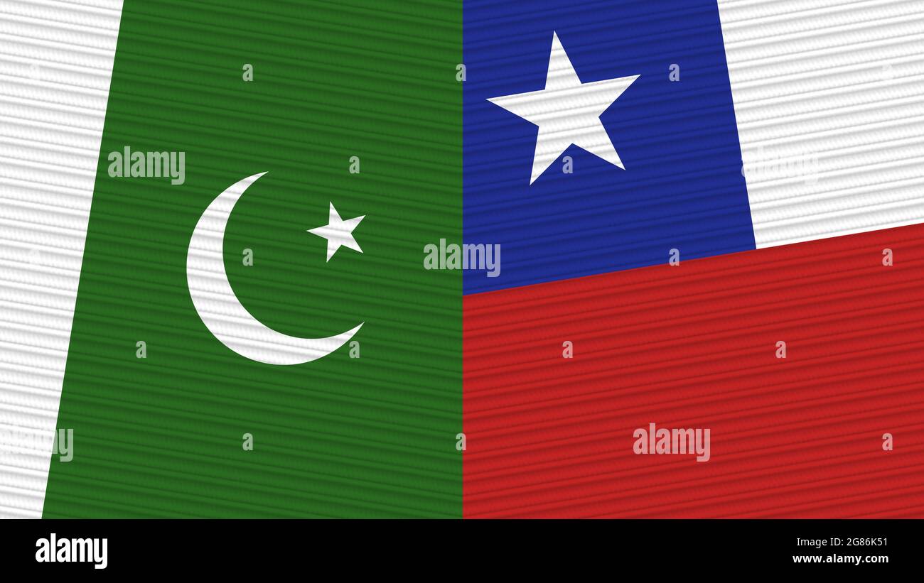 Chile and Pakistan Two Half Flags Together Fabric Texture Illustration Stock Photo