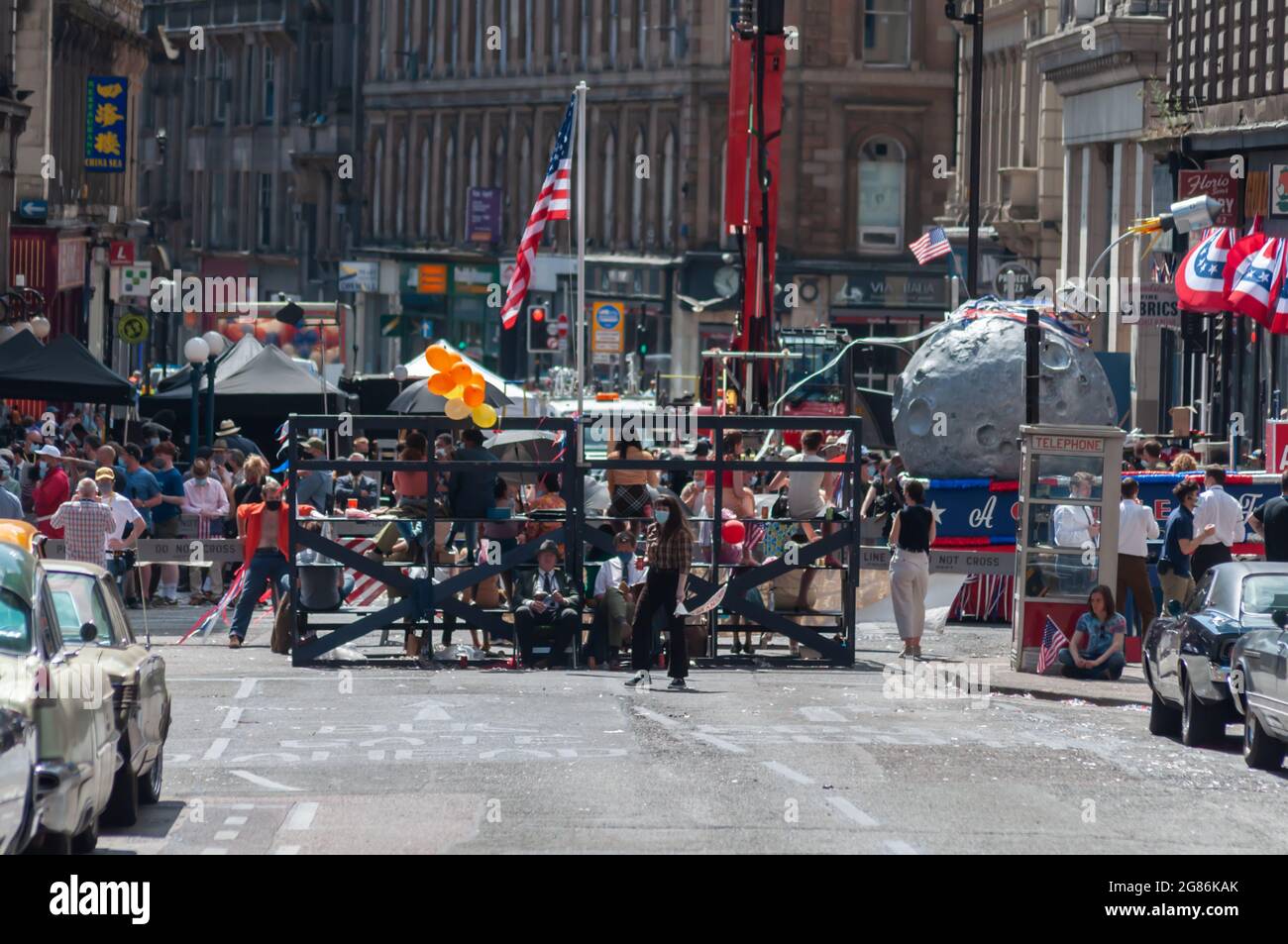 Glasgow, Scotland, UK. 17th July, 2021. Filming of Indiana Jones and the Dial of Destiny movie