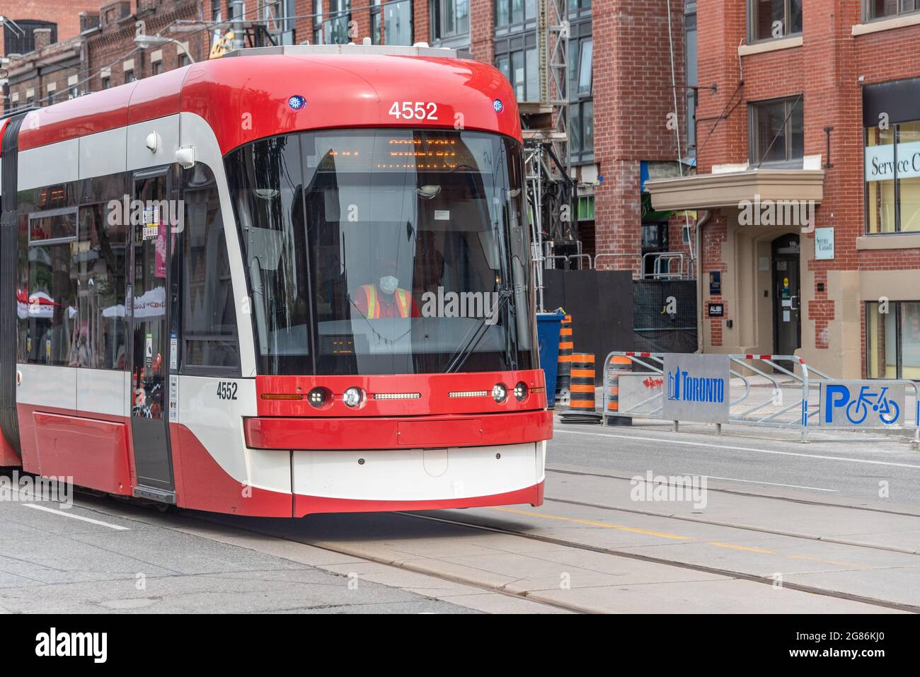 Bombardier Flexity Outlook streetcar or tram in the city center, Toronto, Canada Stock Photo