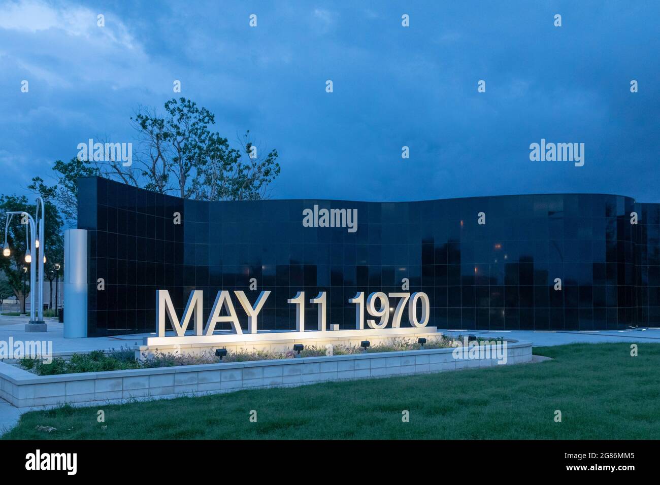 Lubbock, Texas - A memorial for the 26 persons killed and 500 injured in the 1970 F5 tornado that struck the city's central business district. Stock Photo