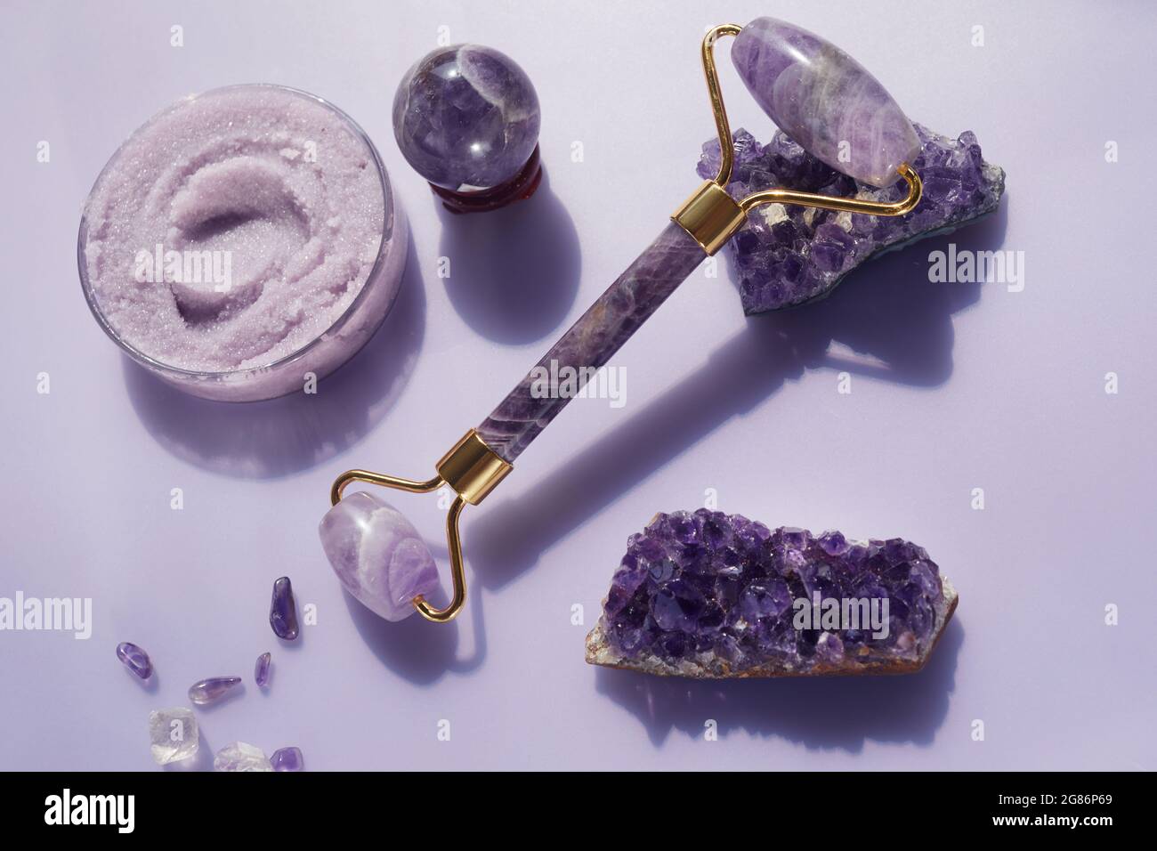 Amethyst crystals Gua sha roller massage scraper and beauty product