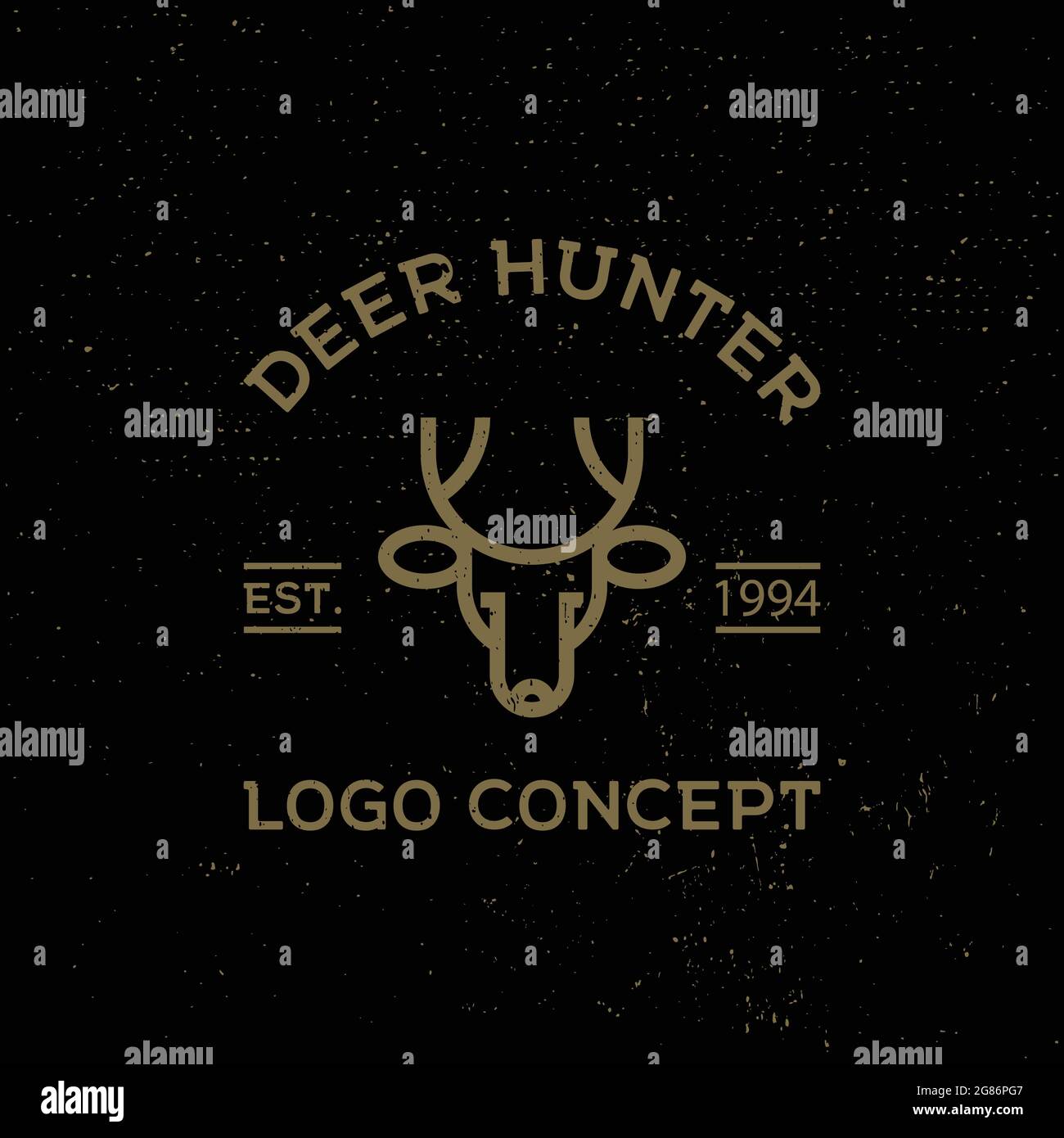 Deer head outline vintage logo design with grunge texture, Deer head