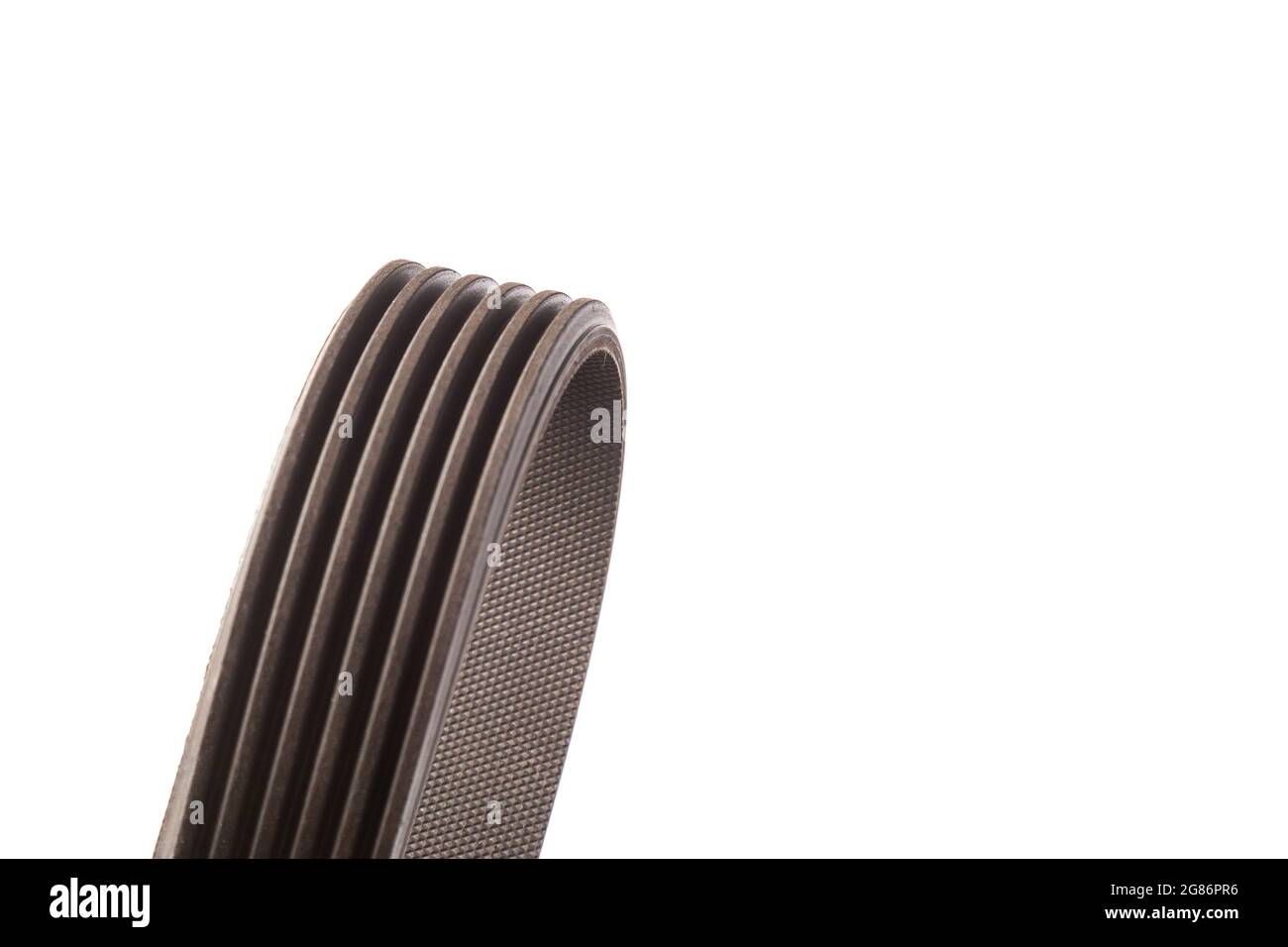 Belt drive, A mechanism in which power is transmitted by a continuous flexible belt. V-ribbed belt. Stock Photo