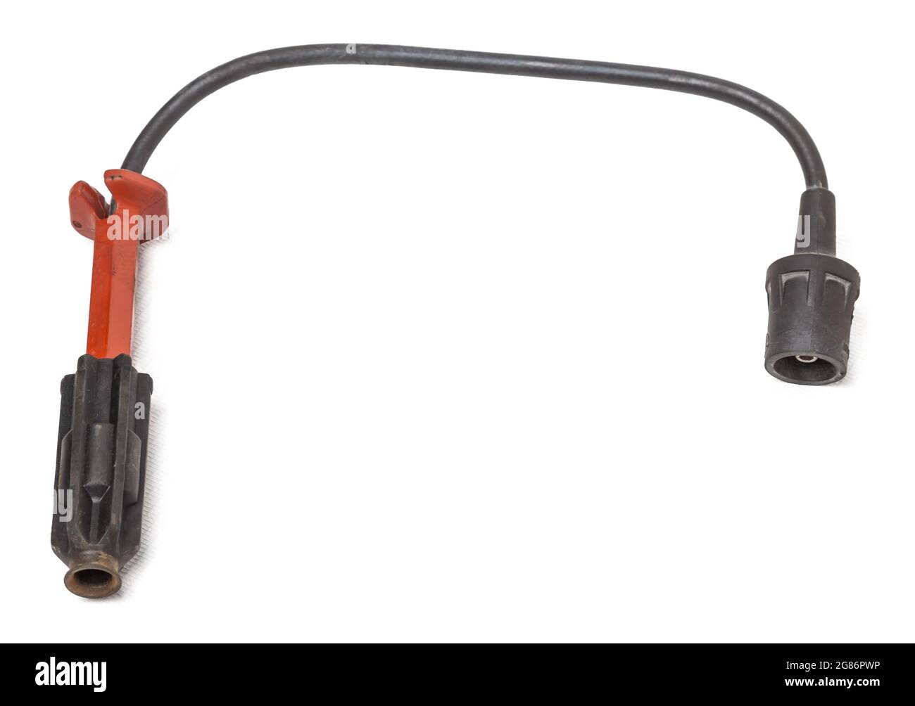 Black ignition wire of a high voltage for spark plug on blue and red