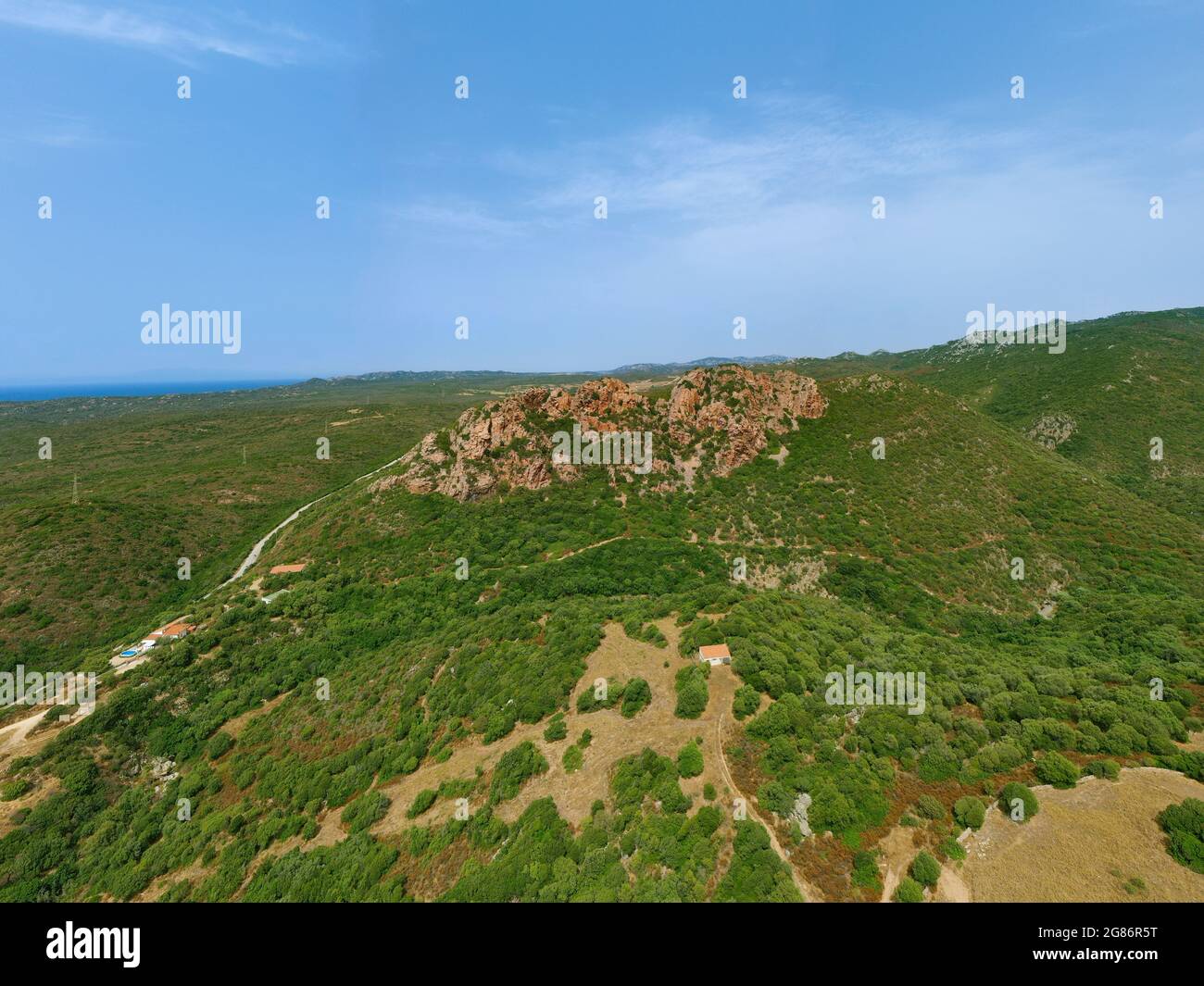 Zenital view of the Monte Elias Nuragic Fort  is located near Tergu in the province of Sassari in Sardinia. Stock Photo