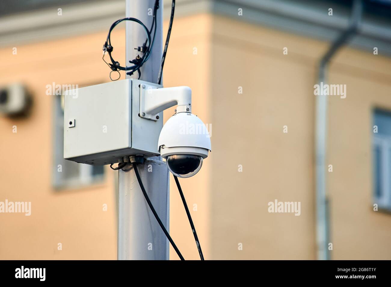 video surveillance camera mounted on a pole Stock Photo