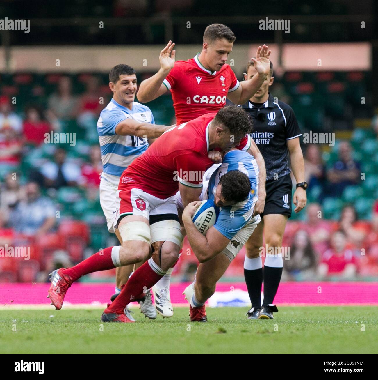 Cardiff, UK. 17th July, 2021. Cardiff, UK. July 17th : Julian Montoya (Argentina) controls the ball during the 2021 Summer Internationals match between Wales and Argentina at Principality Stadium. Credit: Federico Guerra Morán/Alamy Live News Stock Photo