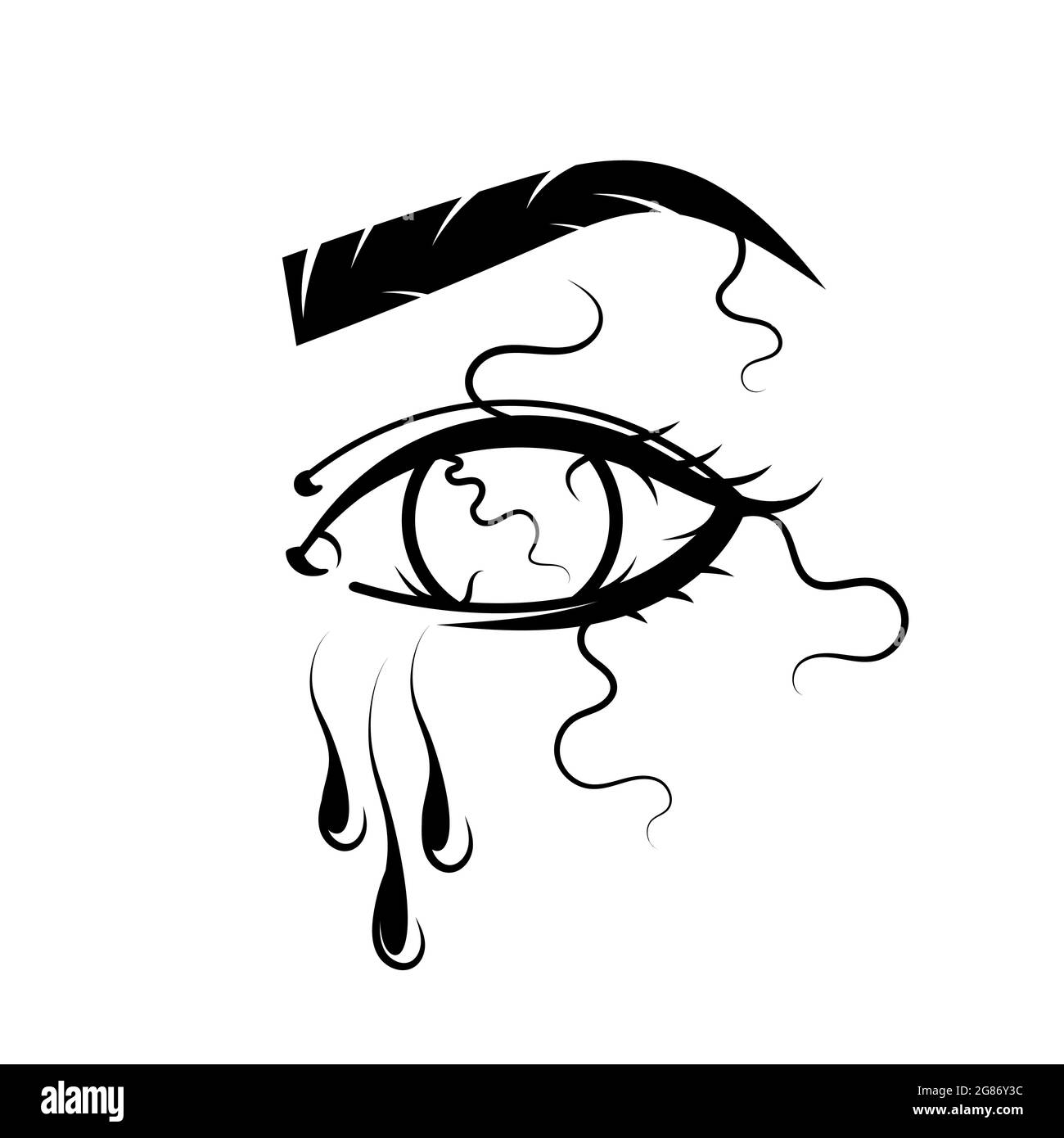 Vector beautiful watercolor illustration with crying eyes. Black