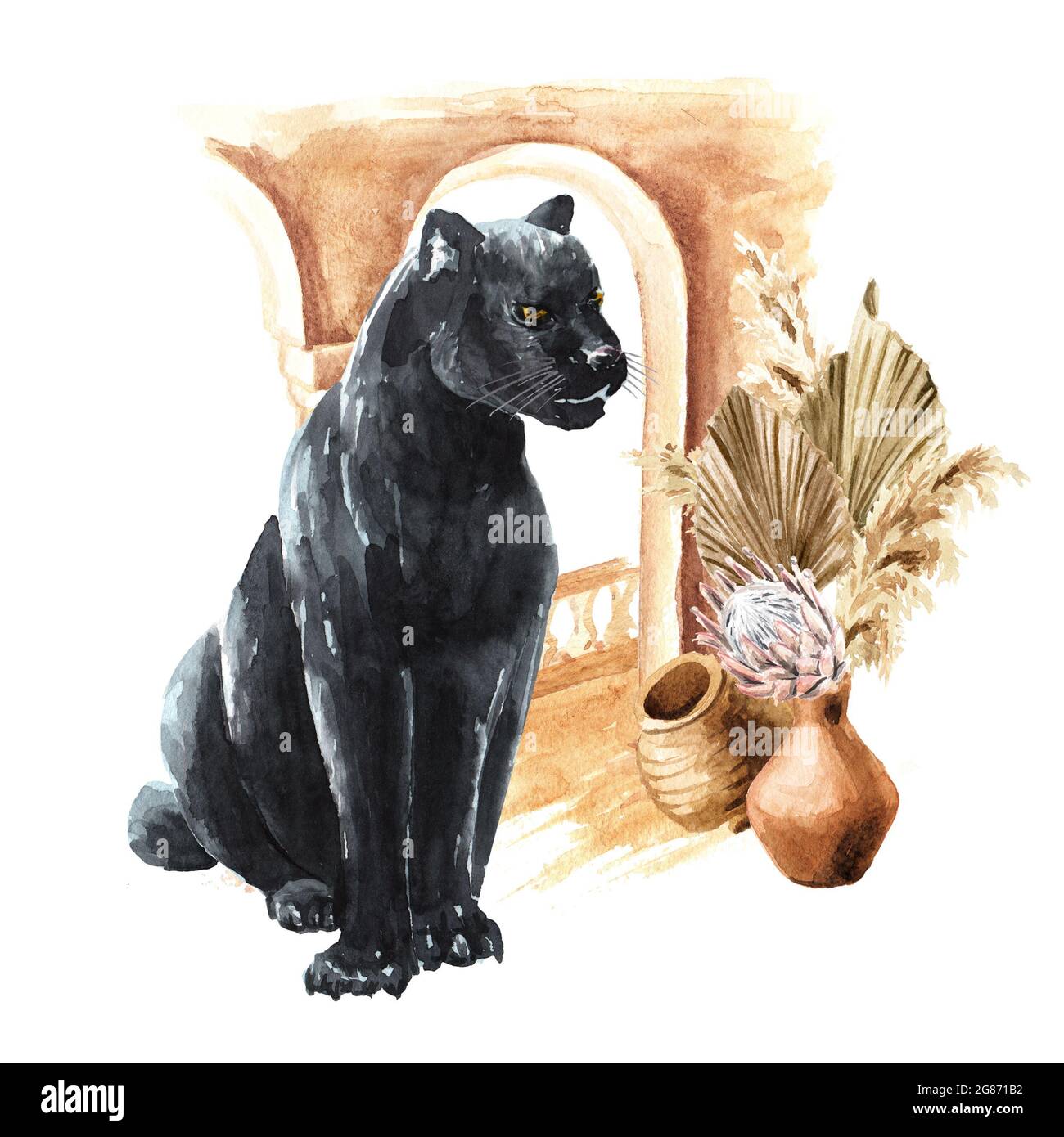 Black panther or jaguar on the background of exotic flowers and oriental architecture , Watercolor hand drawn illustration Stock Photo - Alamy Black panther or jaguar on the background of exotic flowers and oriental architecture , Watercolor hand drawn illustration Stock Photo - Alamy