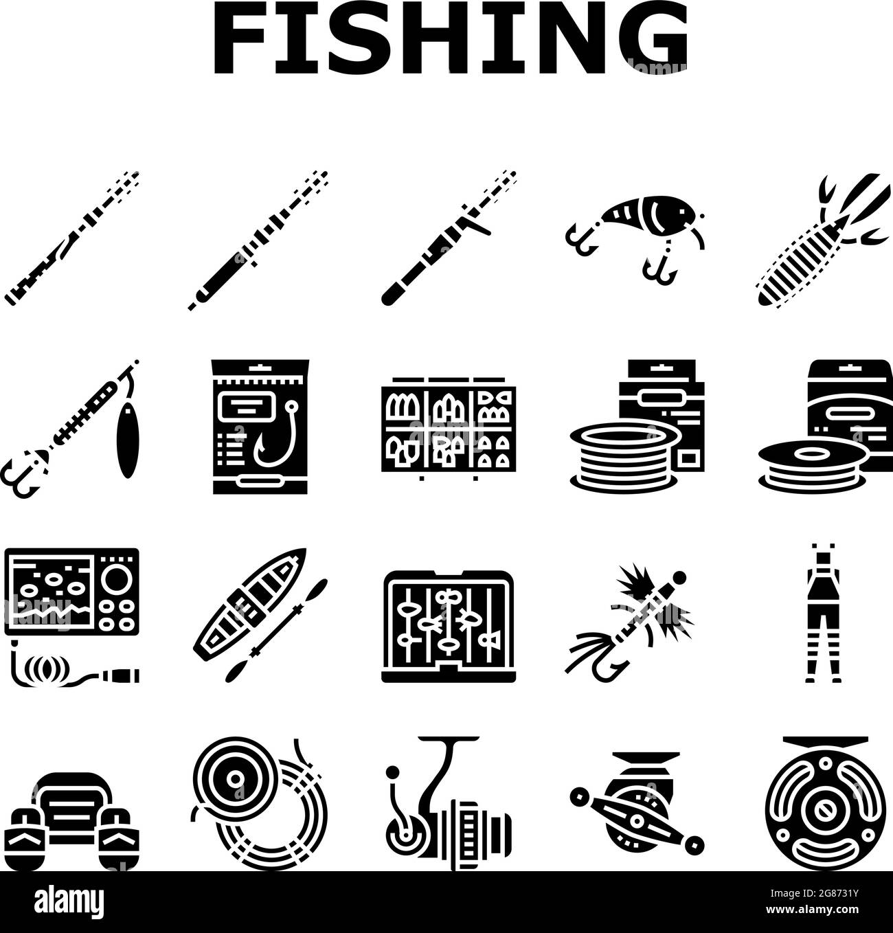 Fishing Shop Products Collection Icons Set Vector Stock Vector Image ...