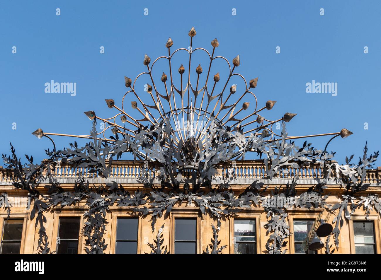 Art Nouveau peacock - Princes Square Glasgow ornate exterior decoration and peacock, Glasgow, Scotland, UK Stock Photo