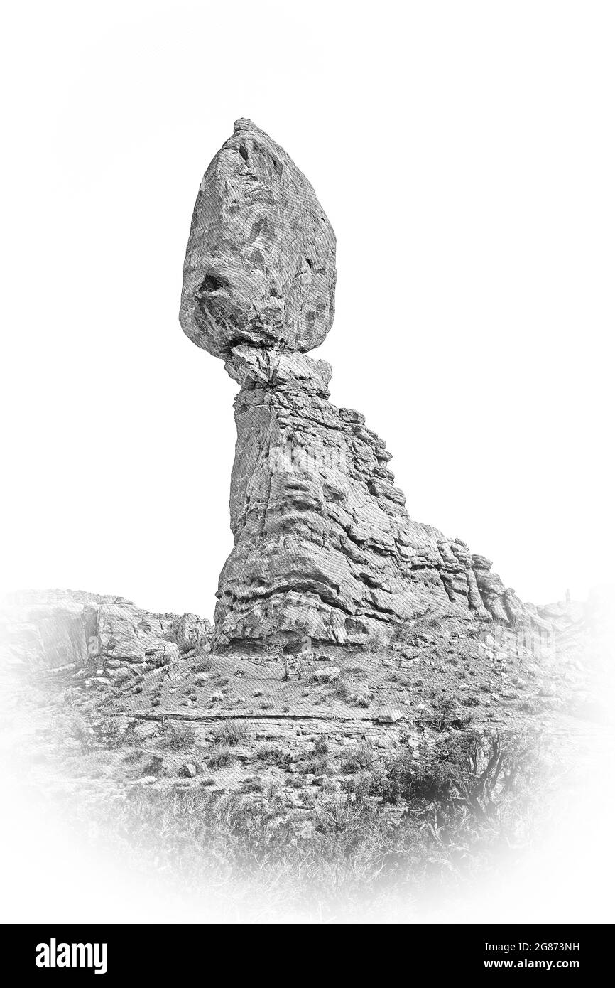 Balancing rock at Arches National Park in Utah Stock Photo