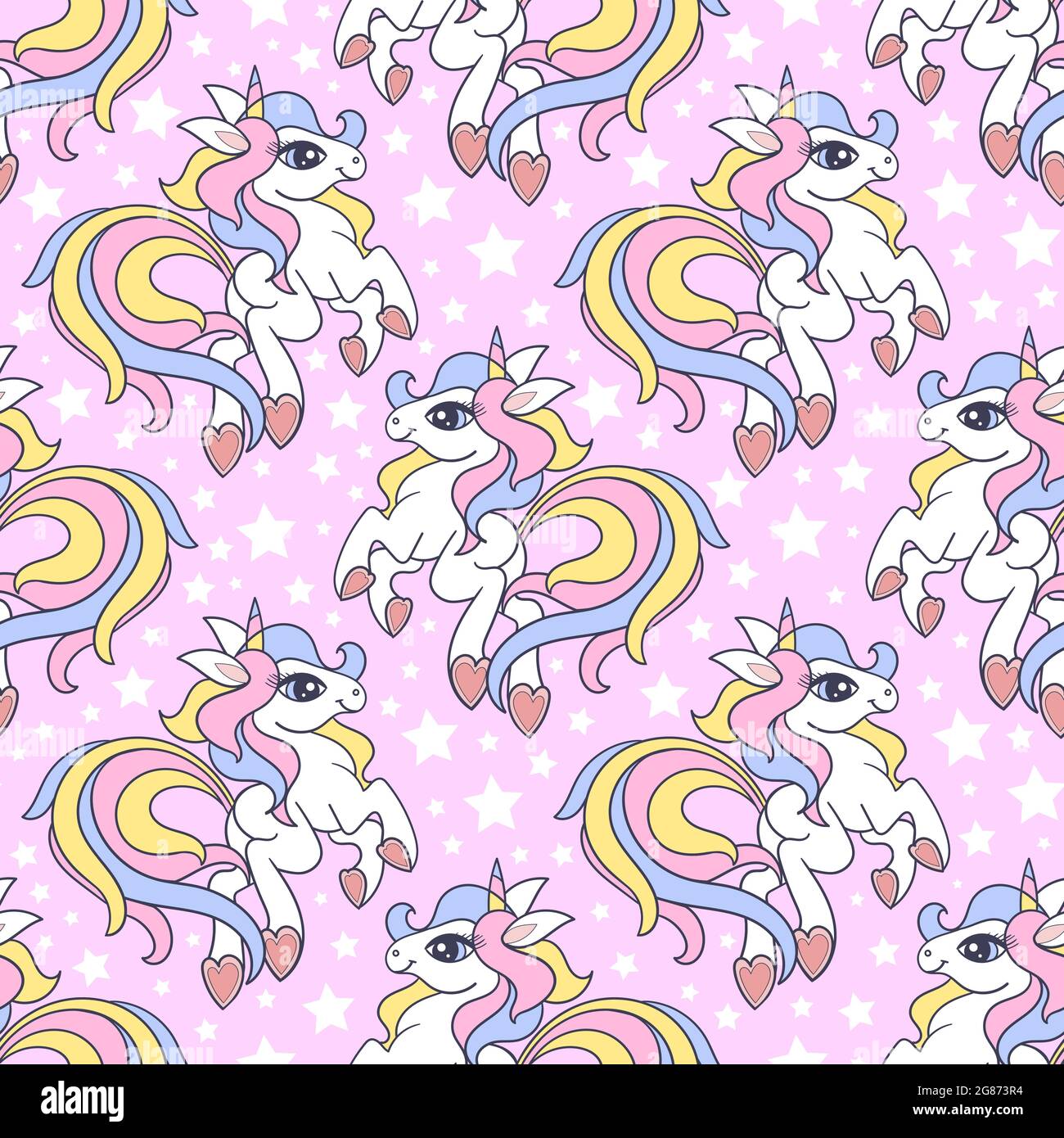 Seamless pattern with unicorns on a pink background. Vector Stock Vector