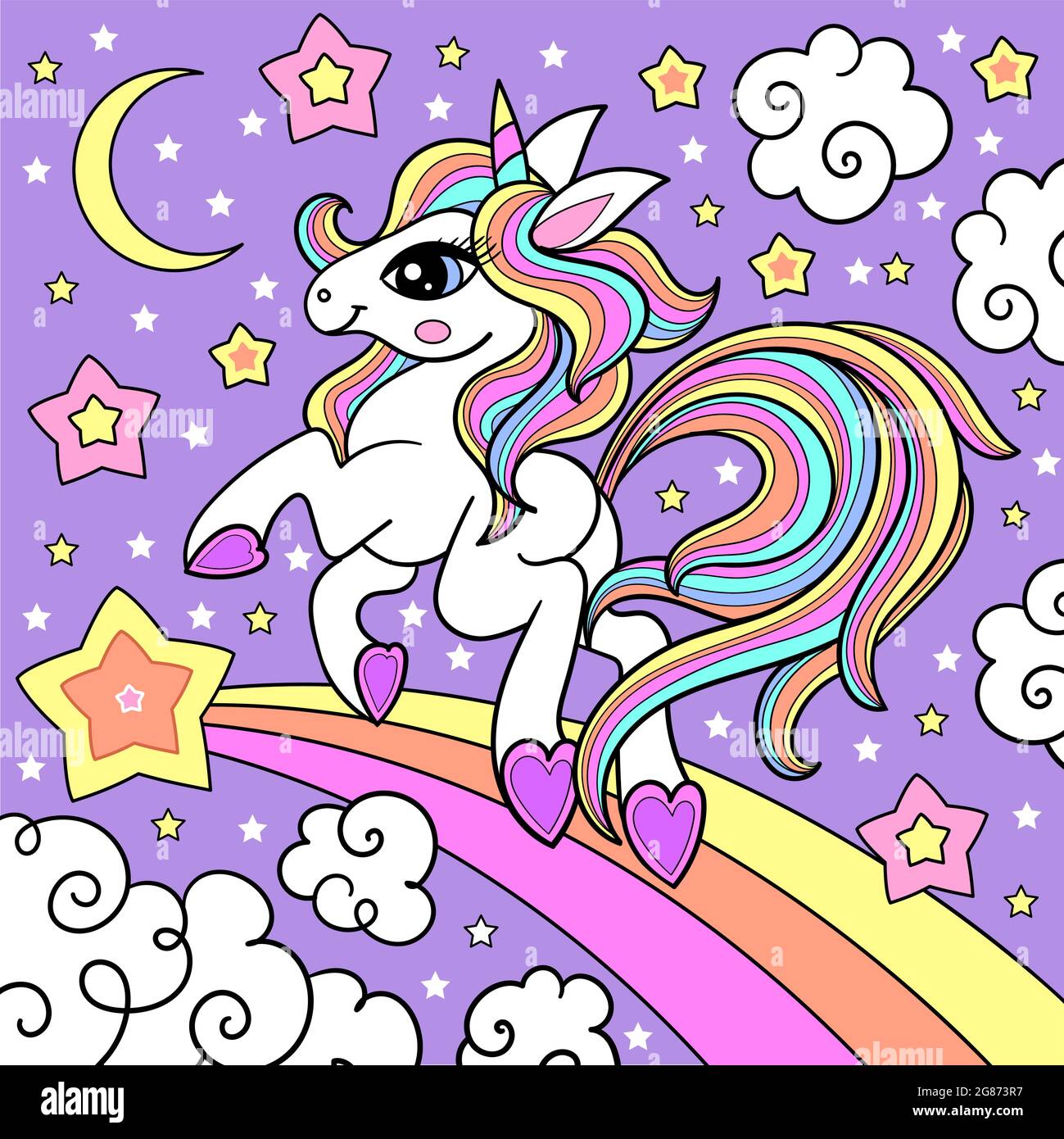 cartoon unicorn in the sky. Fantastic animal. Vector Stock Vector Image ...