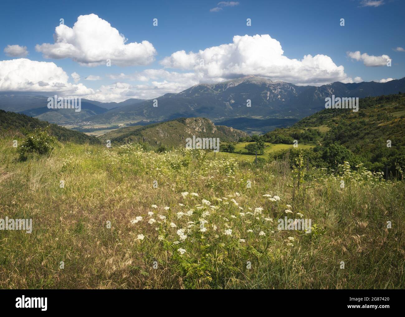 Cadi Range as seen from Cerdanya, Catalan Pyrenees Stock Photo