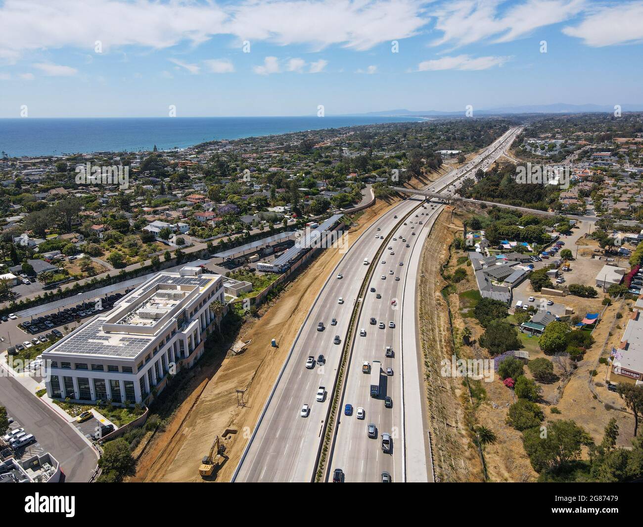 Aerial view of highway transportation with small traffic, highway