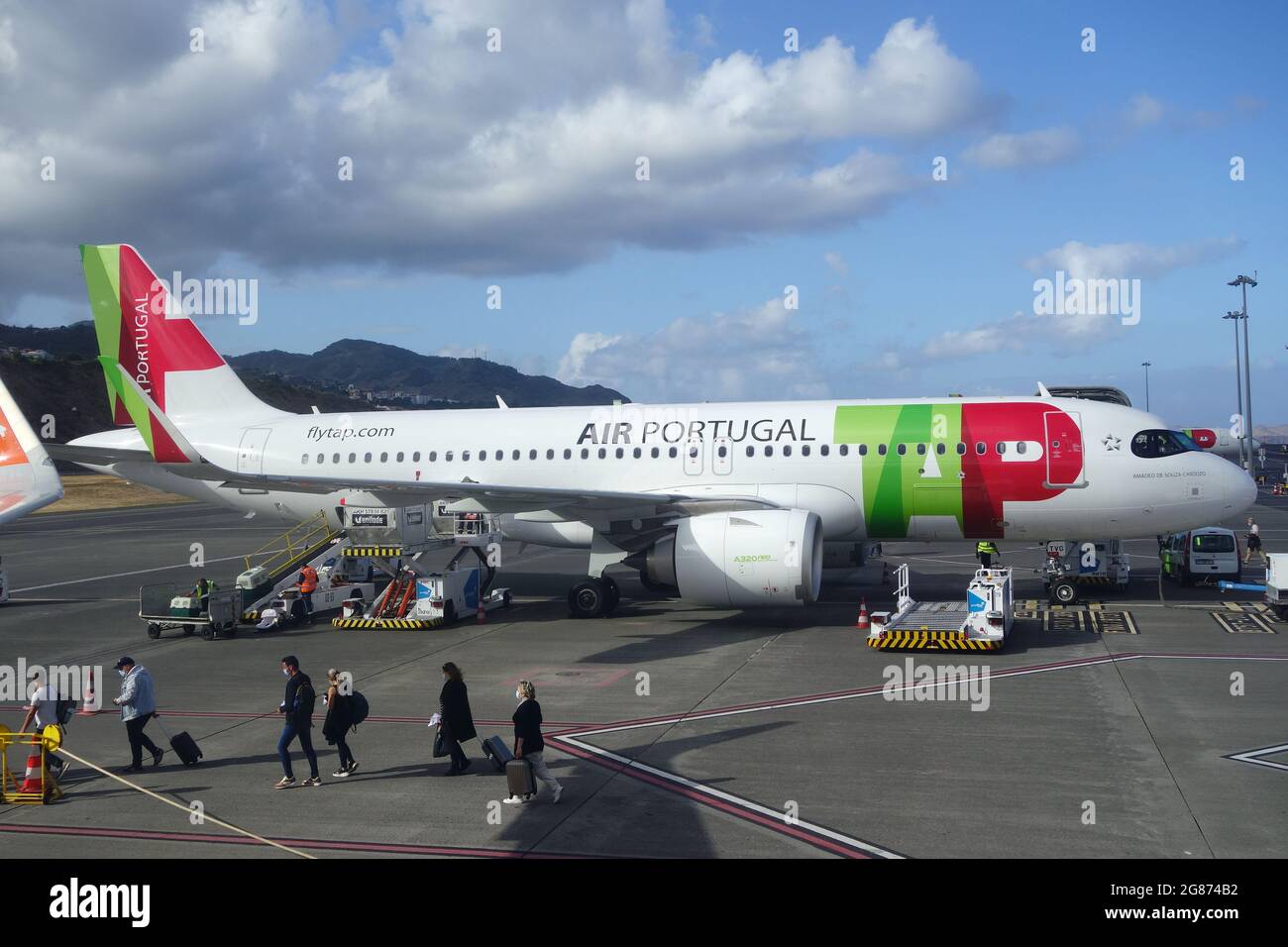 TAP Air Portugal, airplane at the airport, Funchal, Madeira, Portugal, Europe Stock Photo
