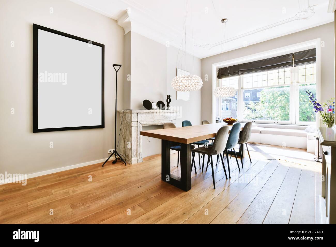 Interior design of bright and beautiful dining room Stock Photo - Alamy