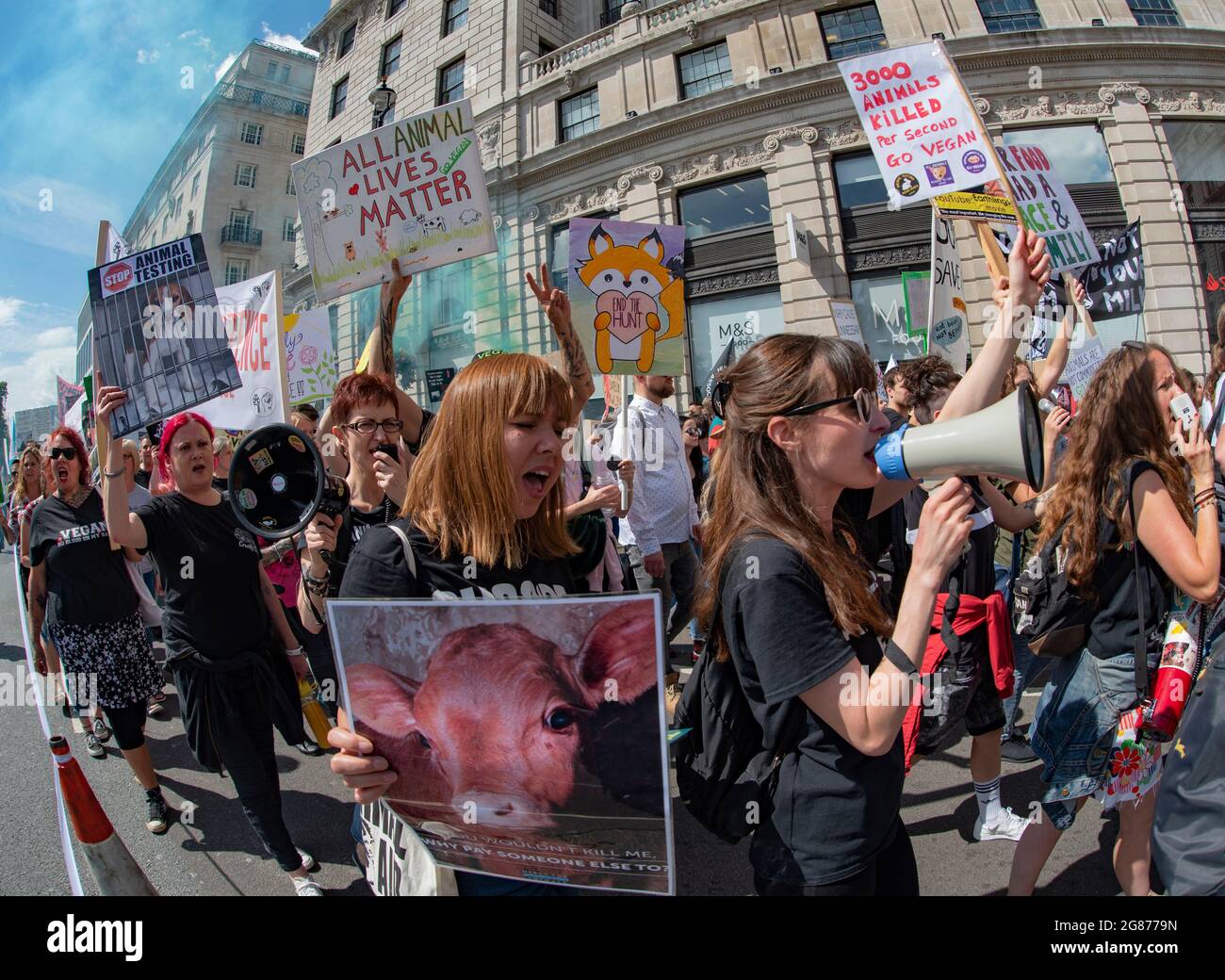 The Official Animal Rights March London 2019.  Activists marching through UK’s capital city on 17th August 2019 Stock Photo