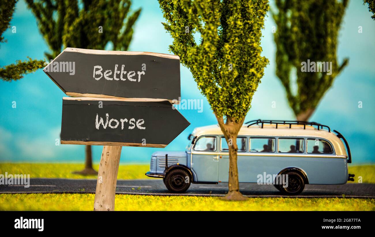 Street Sign the Direction Way to Better versus Worse Stock Photo