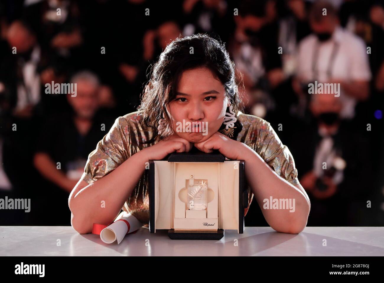 The 74th Cannes Film Festival - Photocall after closing ceremony - Cannes,  France, July 17, 2021. Tang Yi, Short film Palme d'Or award winner for the  film "All the Crows in the