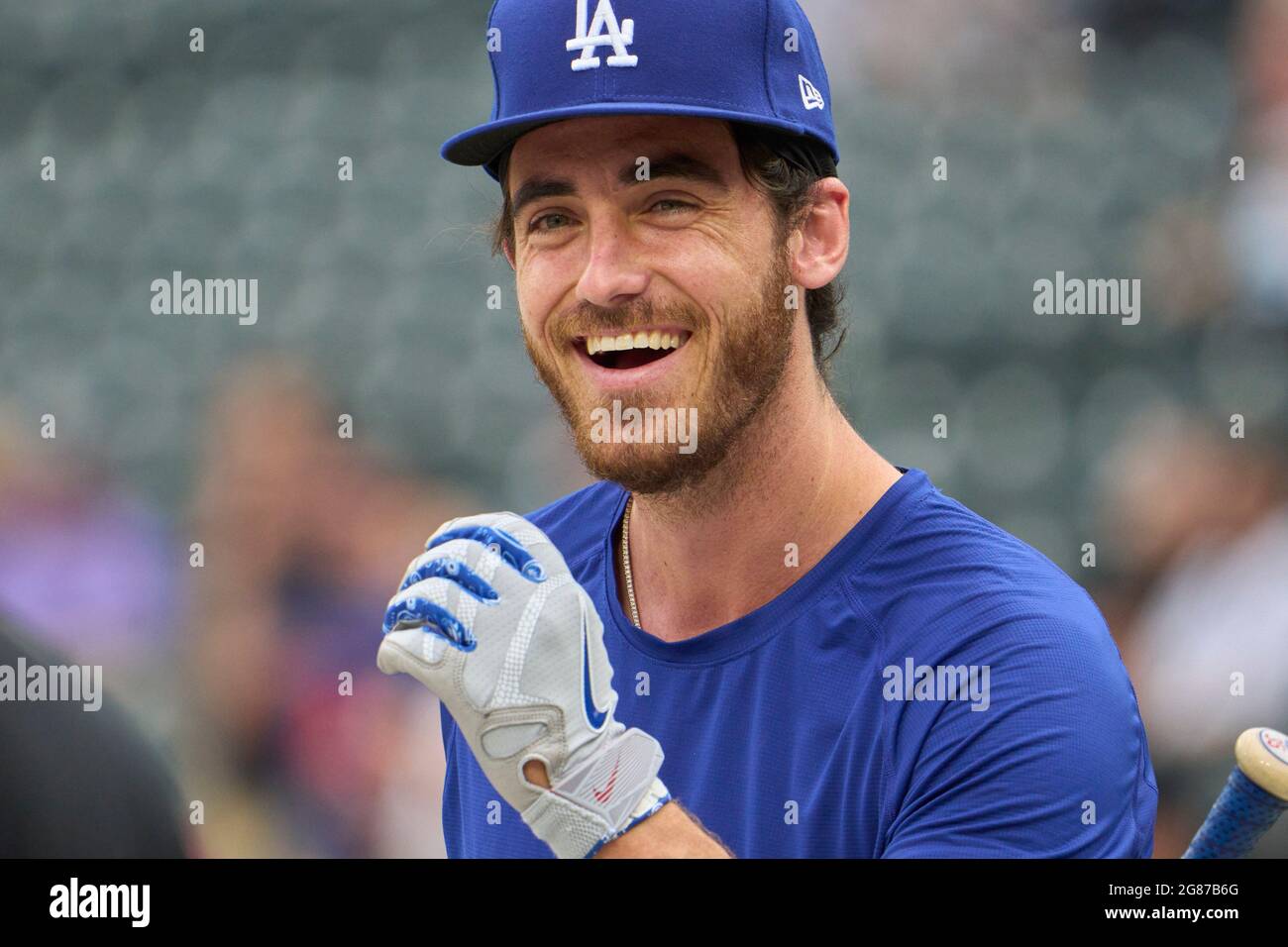 Denver CO, USA. 16th July, 2021. Los Angels centerfielder Cody ...