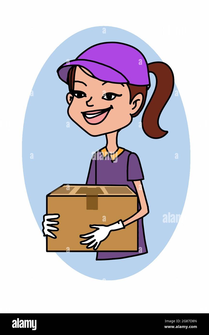 half body woman worker cargo and carring the box for service Stock Photo