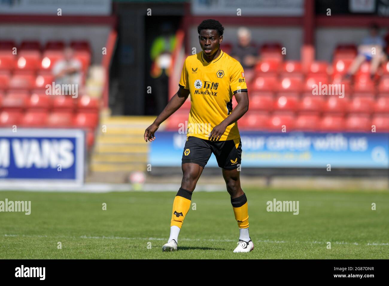 Crewe, UK. 17th July, 2021. Owen Otasowie #8 of Wolverhampton Wanderers in action during the game in Crewe, United Kingdom on 7/17/2021. (Photo by Simon Whitehead/News Images/Sipa USA) Credit: Sipa USA/Alamy Live News Stock Photo