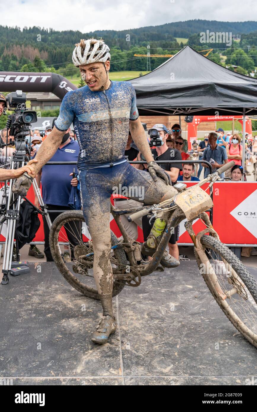 Roudil Cortinat Axel of France, 3rd place and new French National Champion,  during the MB-Race Ultra Somfy 2021, UCI Mountain Bike XCM, French  Championships VTT Marathon on July 17, 2021 in Megève,