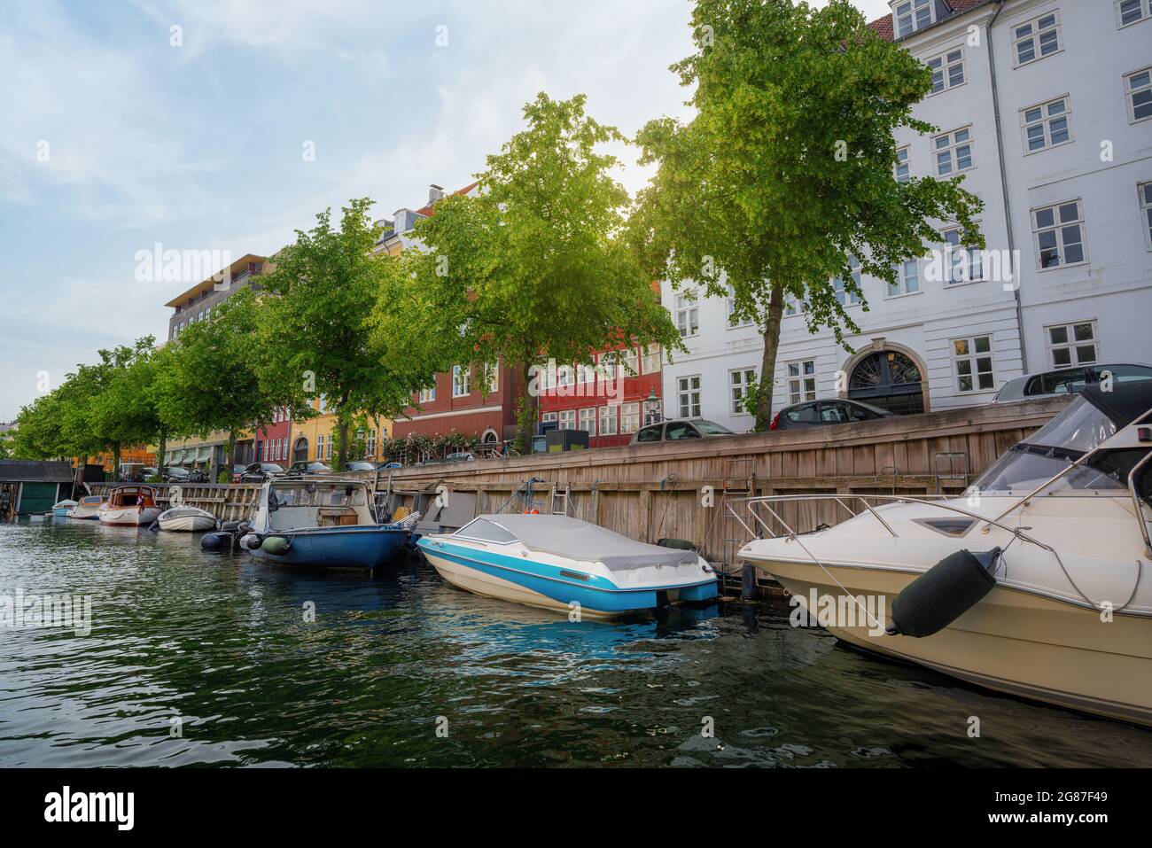 Canal and boats in Christianshavn - Copenhagen, Denmark Stock Photo