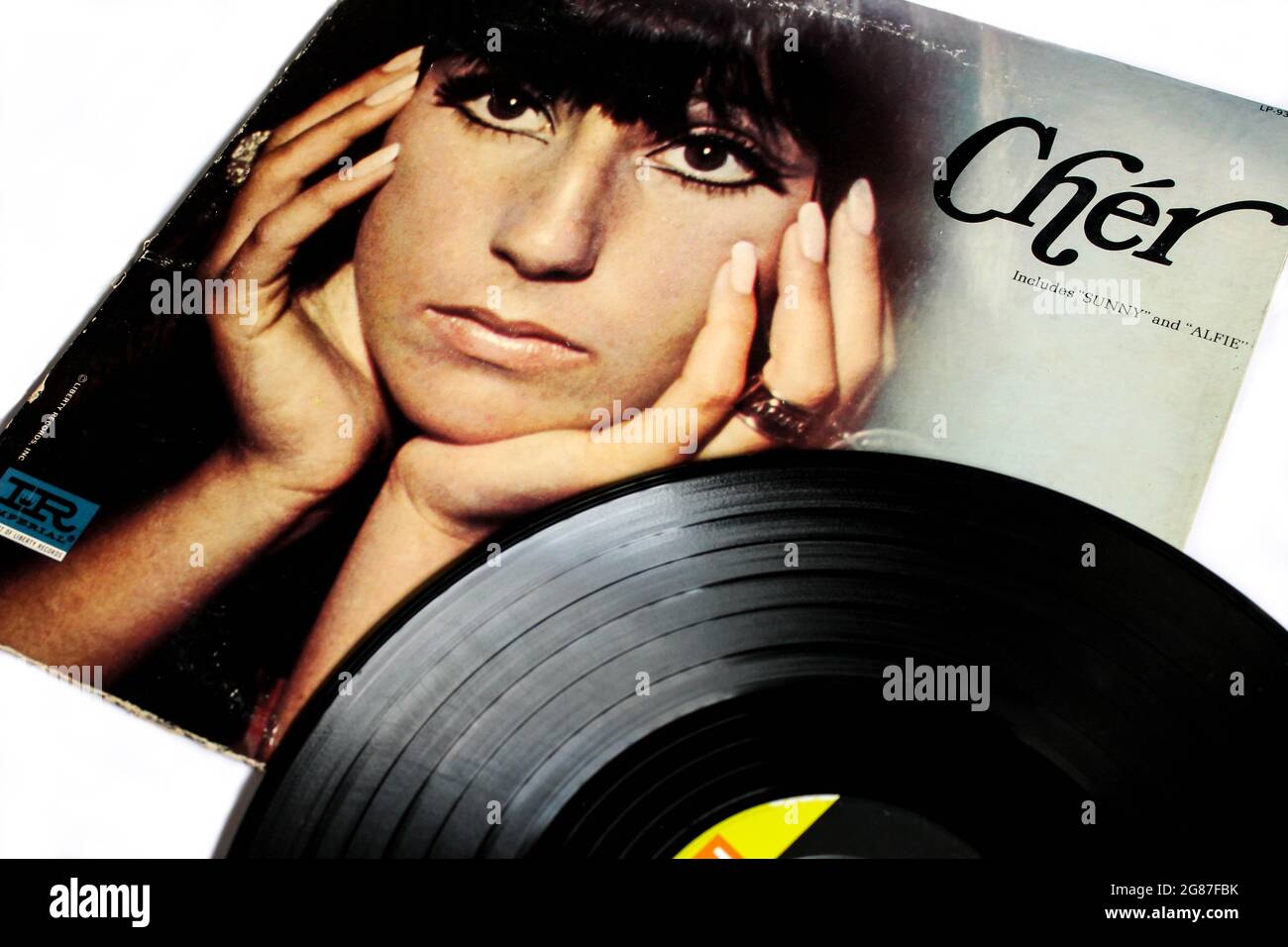 Pop and folk artist, Cher music album on vinyl record LP disc. Titled: Chér (Self titled, Cher) album Stock Photo