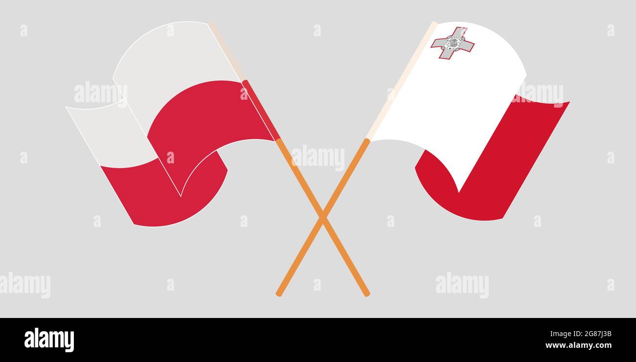 Crossed and waving flags of Malta and Poland. Vector illustration Stock ...