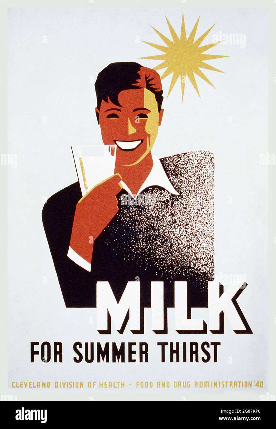 Milk for Summer Thirst – poster for the Cleveland Division of Health promoting milk. WPA – Works Progress Administration poster. 1940. Stock Photo
