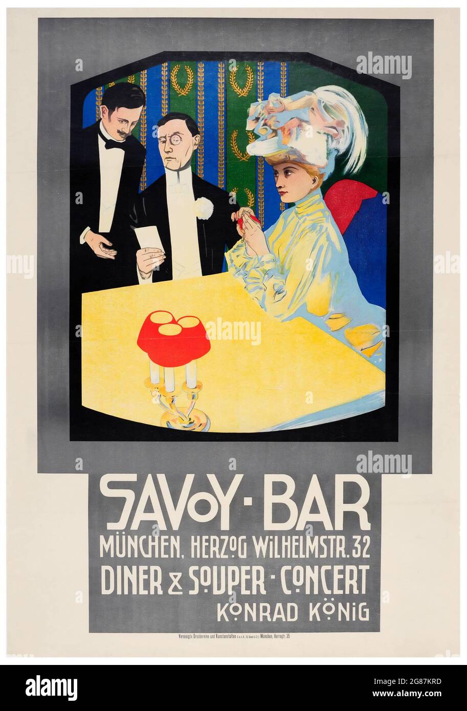 Antique Poster for a Dinner Concert at the Savoy Bar – München / Munich Stock Photo